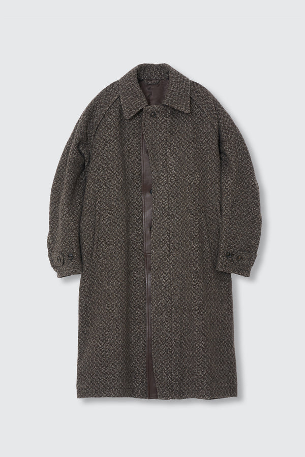 Herringbone Wool Tweed Balmacaan Overcoat