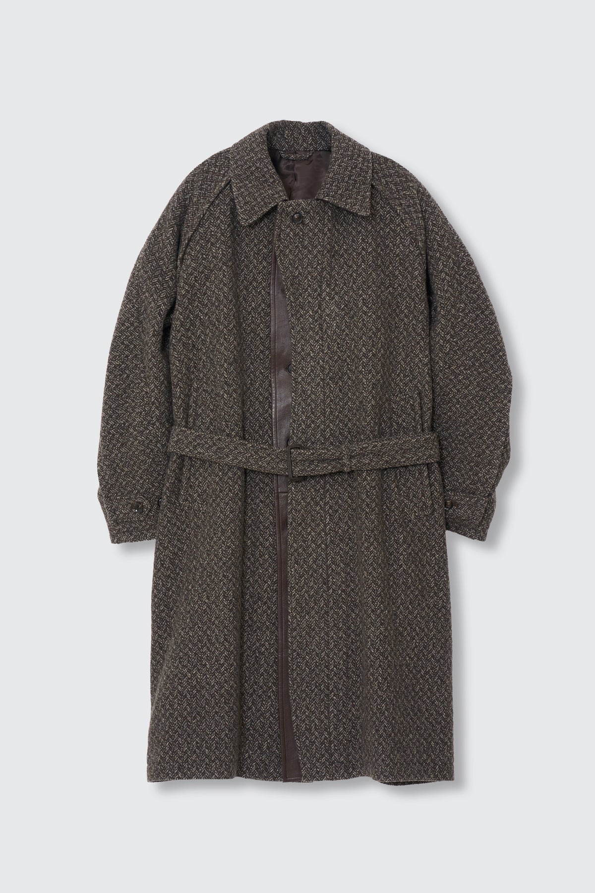 Herringbone Wool Tweed Balmacaan Overcoat