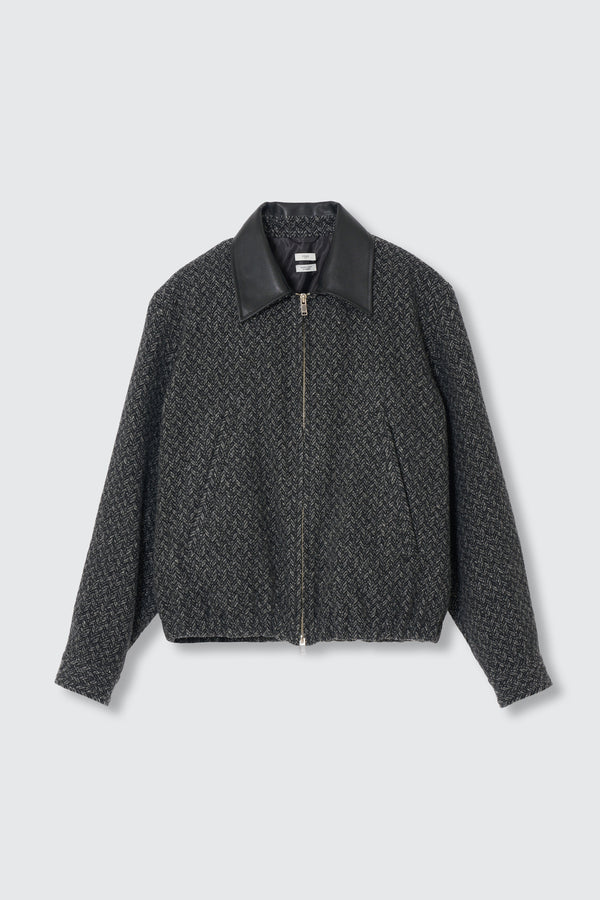Herringbone Wool Tweed Zip Blouson