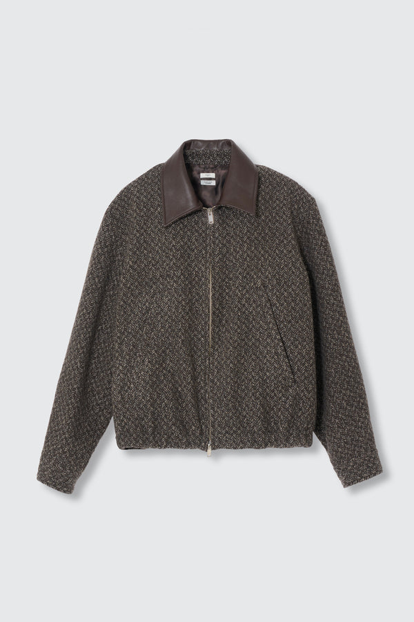 Herringbone Wool Tweed Zip Blouson