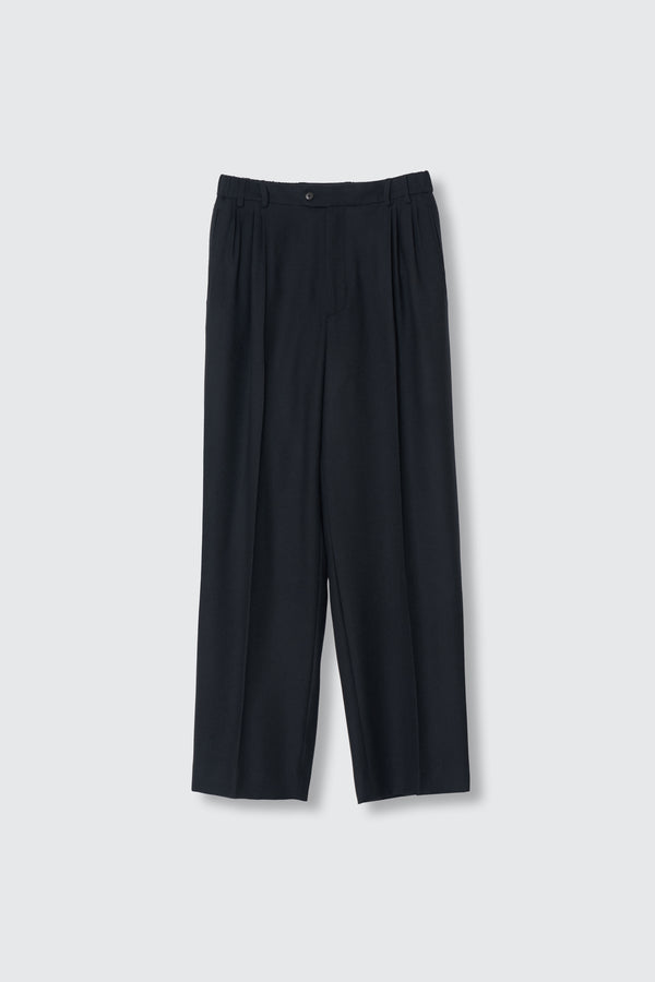 Pure Merino Wool Serge 4Pleated Wide Tapered Trousers