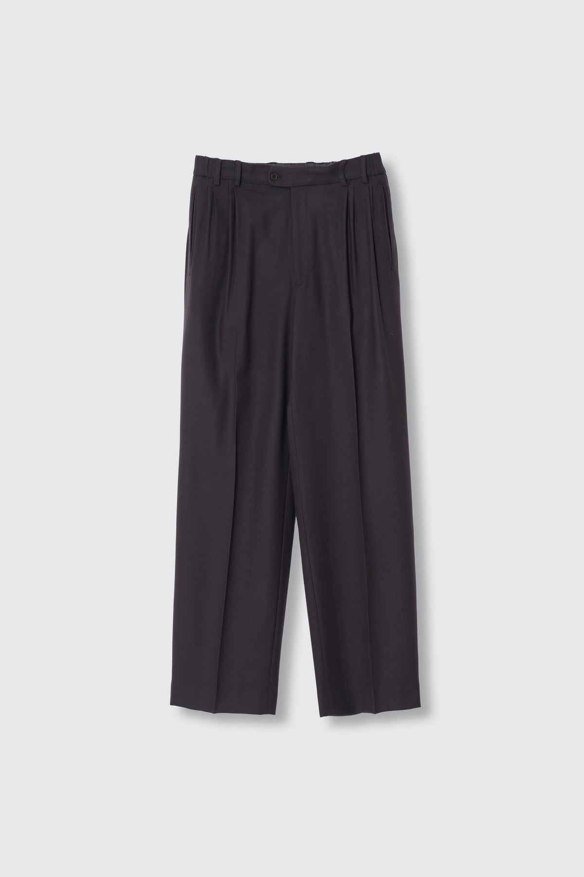 Pure Merino Wool Serge 4Pleated Wide Tapered Trousers