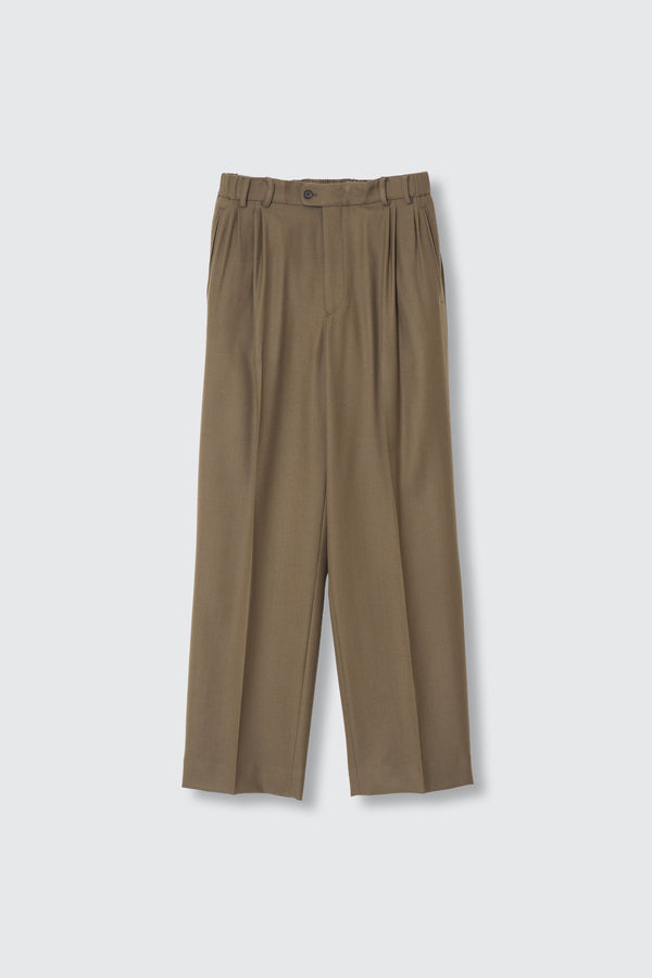 Pure Merino Wool Serge 4Pleated Wide Tapered Trousers