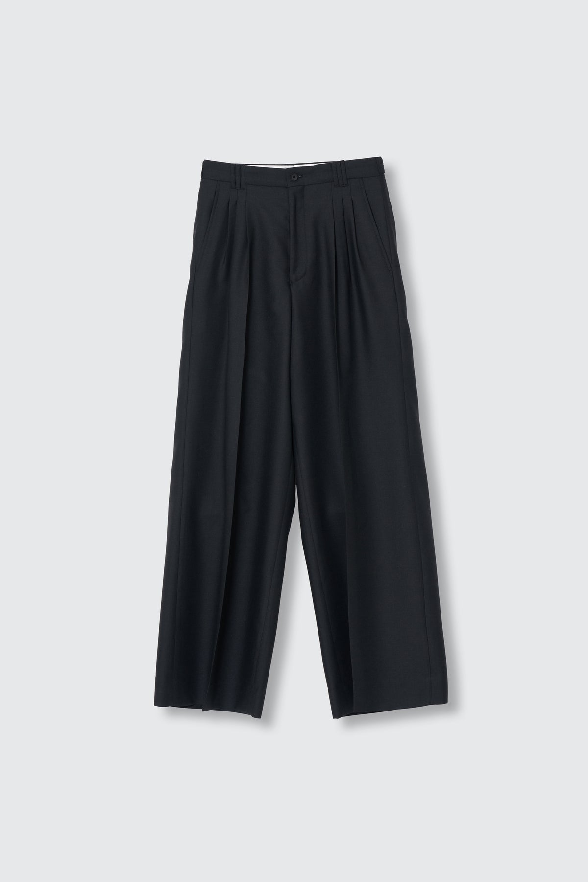 Wool Serge 3pleated Wide-leg Trousers