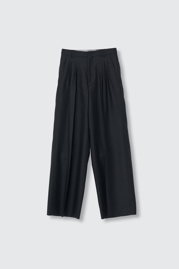 Wool Serge 3pleated Wide-leg Trousers