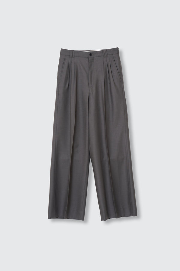 Wool Serge 3pleated Wide-leg Trousers