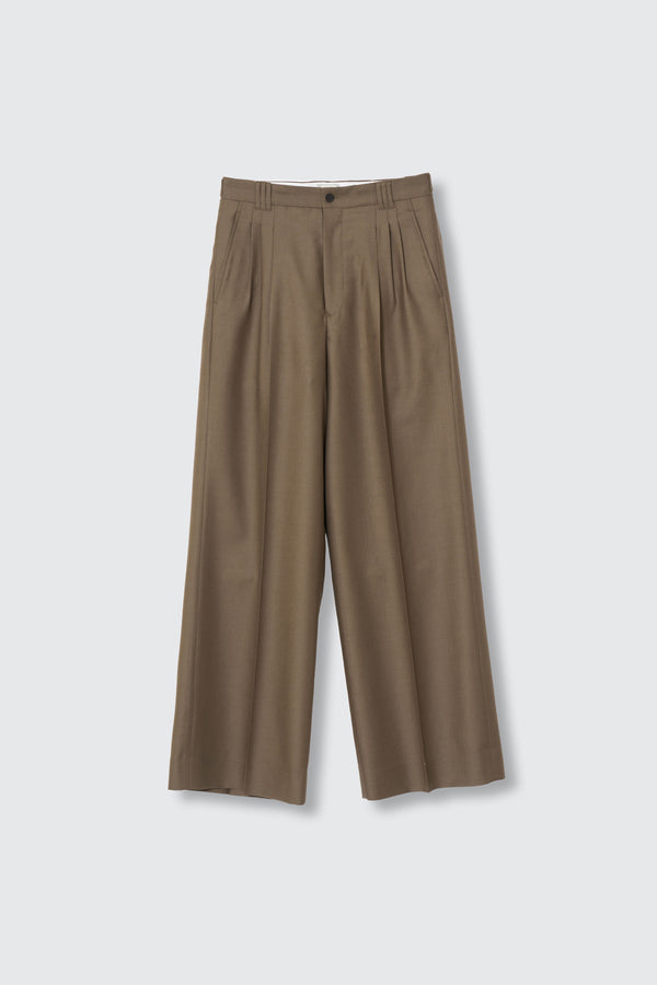 Wool Serge 3pleated Wide-leg Trousers