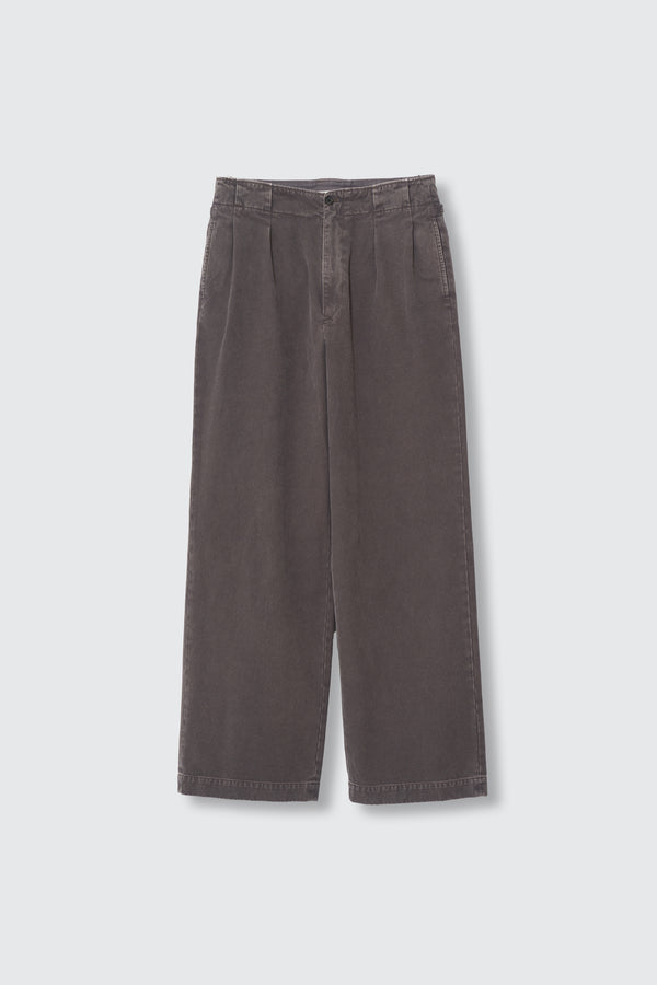 Peached Cotton Twill Garment-Dye 2Pleated Trousers