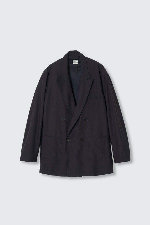 Rayon Polyester Brushed Twill Relaxed Double-Breasted Blazer