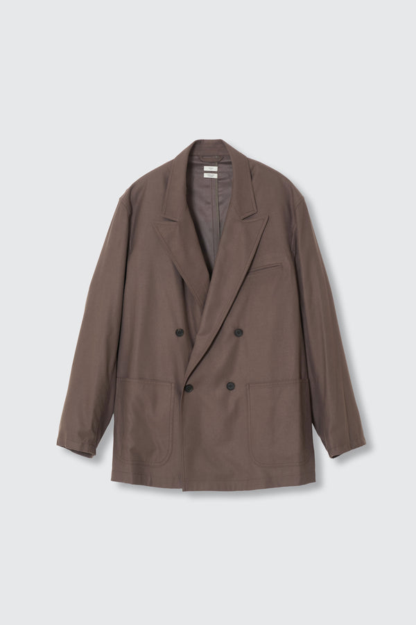 Rayon Polyester Brushed Twill Relaxed Double-Breasted Blazer