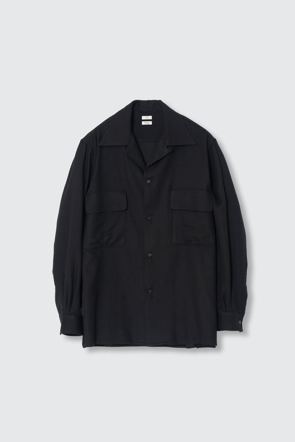 Viscose Lyocell Wool Brushed Twill W Pocket Open Collar Shirt