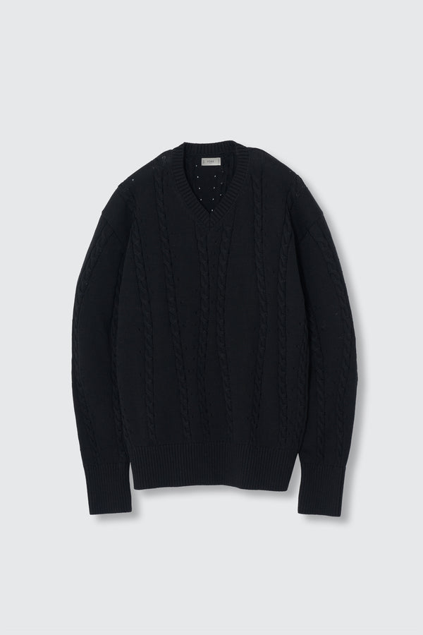Fluid Cable-Knit V-neck Sweater