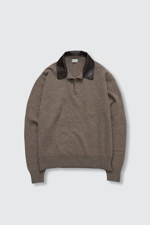 Extra Super Fine Wool Leather-Trimmed Skipper Sweater