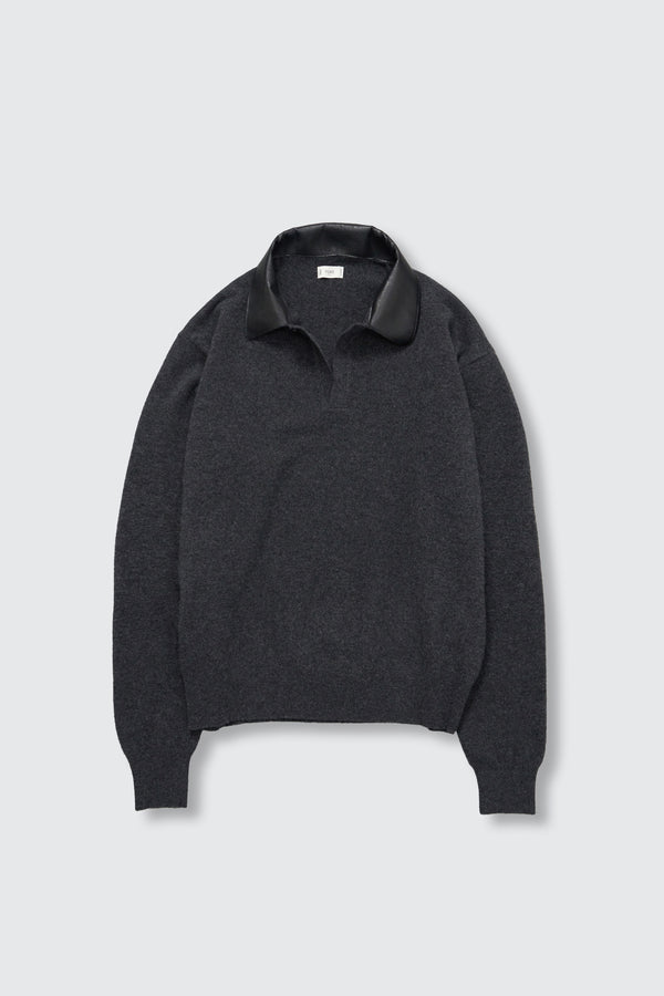 Extra Super Fine Wool Leather-Trimmed Skipper Sweater