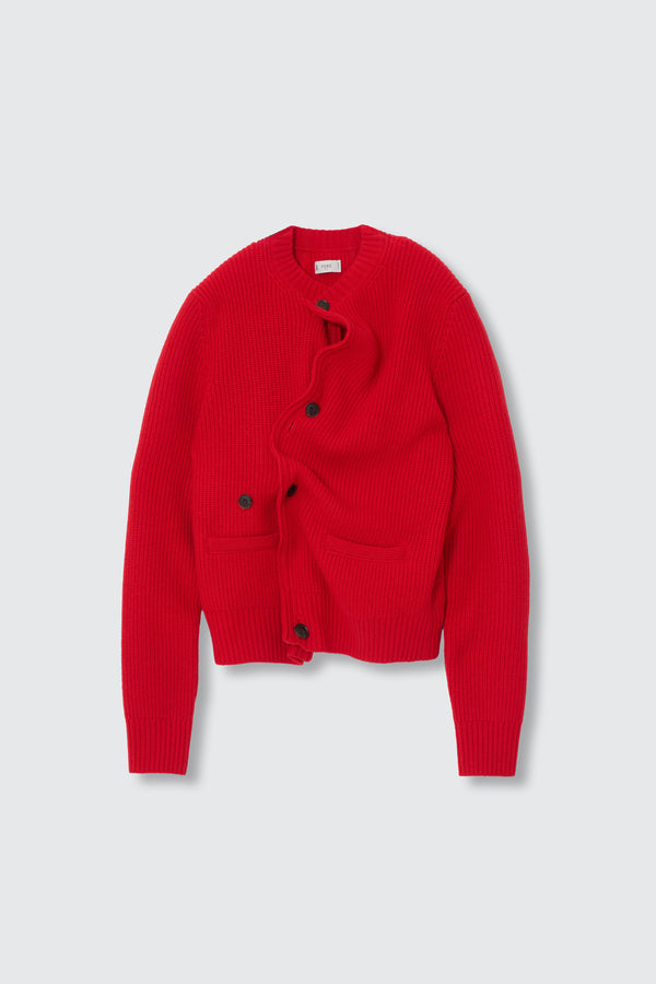 Lambs Wool Sculptural Wired Crew Neck Cardigan