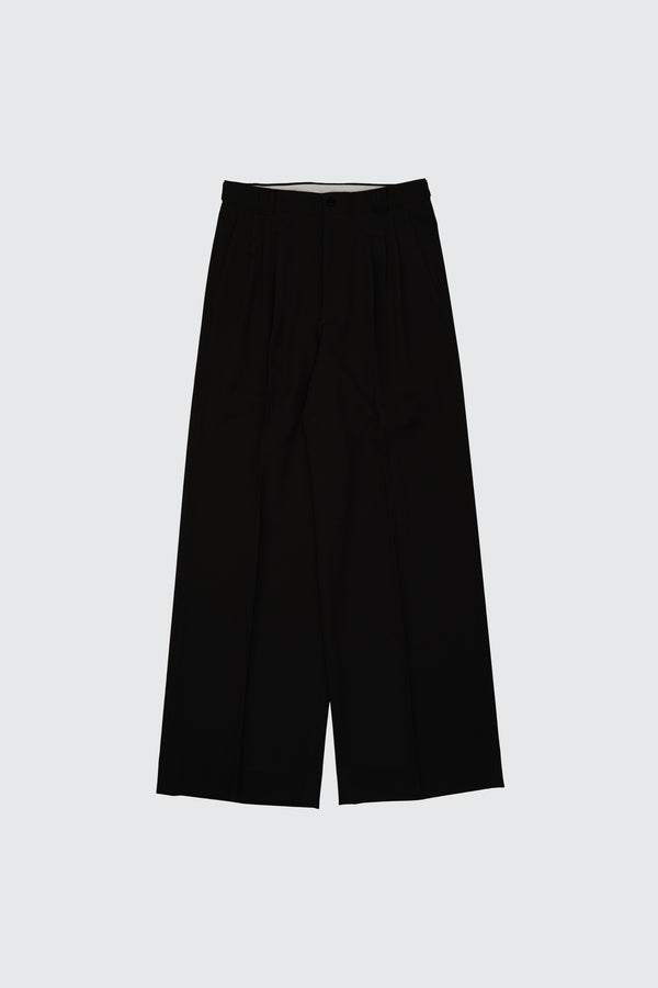 2/60 Wool Gabardine 3pleated Wide-leg Trousers