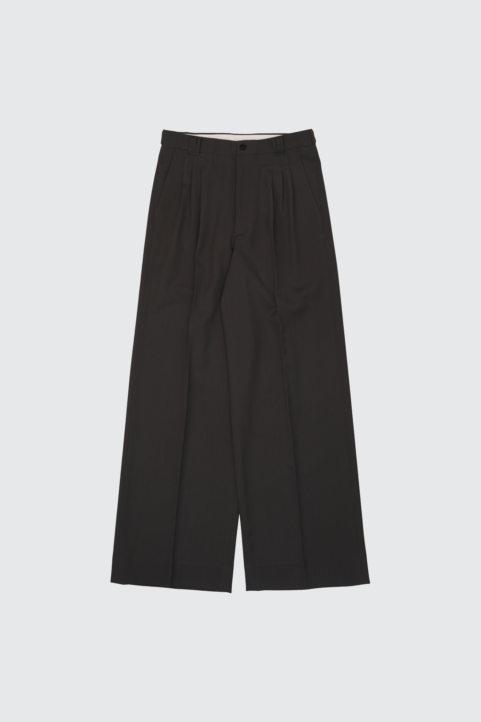 2/60 Wool Gabardine 3pleated Wide-leg Trousers