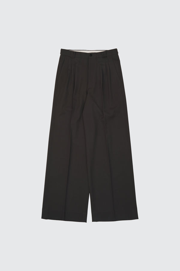 2/60 Wool Gabardine 3pleated Wide-leg Trousers