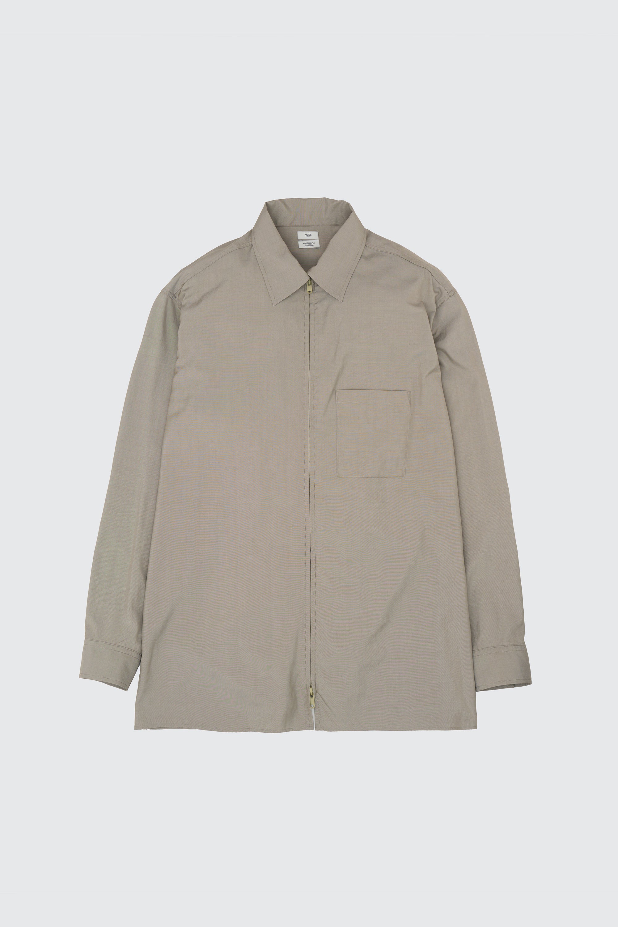 YOKE (ヨーク) シルクナイロンジップシャツ カーキ