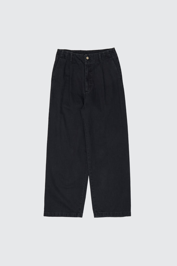 Suface Dyed Denim 1pleated Wide Tapered Trousers