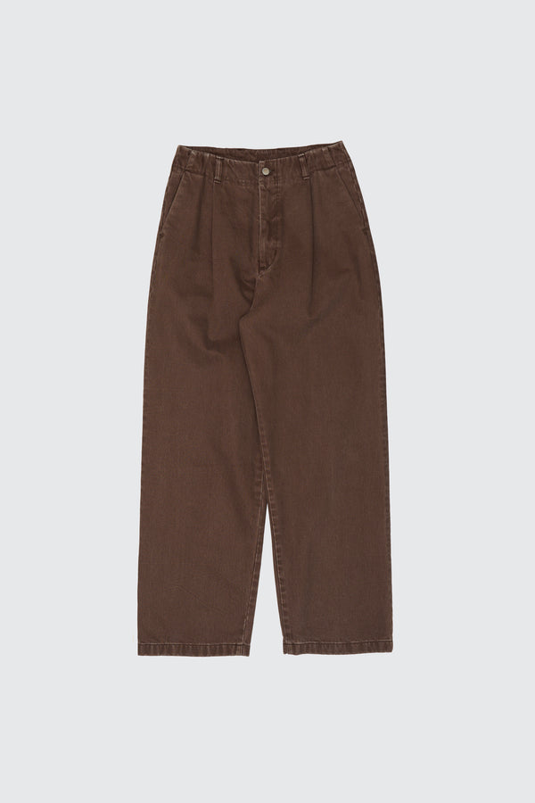 Suface Dyed Denim 1pleated Wide Tapered Trousers