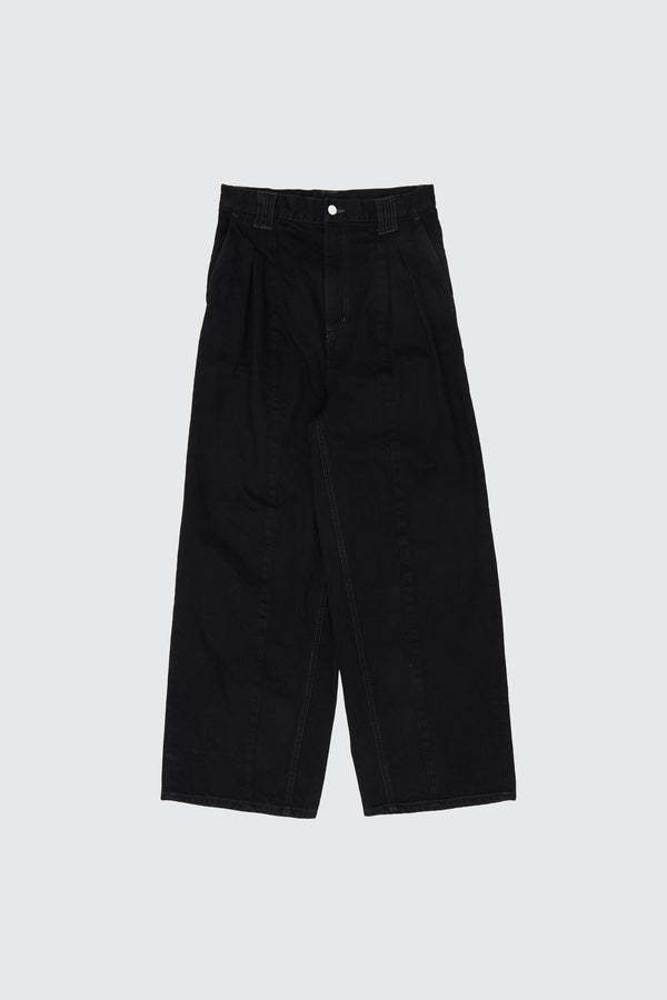 Denim 3pleated Wide-leg Trousers