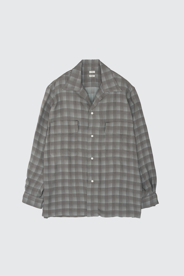Rayon Acetate Jacqard Plaid Open Collar Shirt