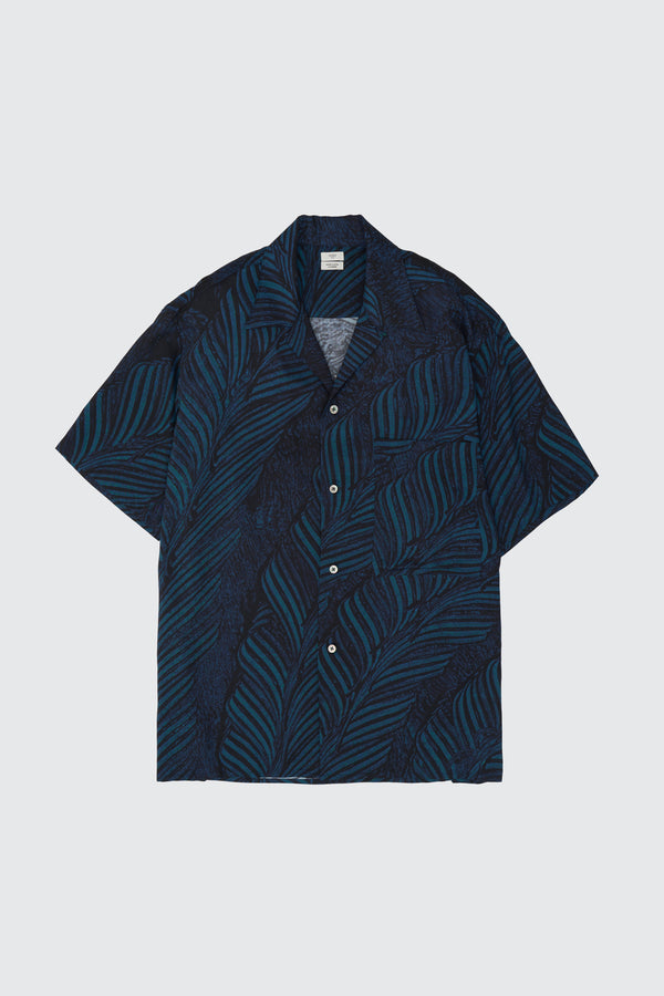 Leaf Pattern Printed Rayon Open Collar Shirt