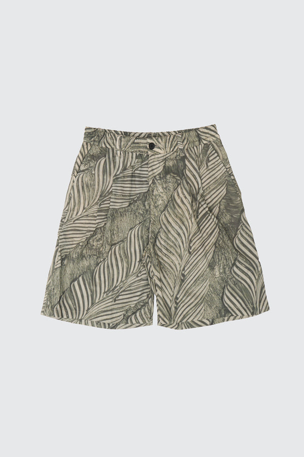 Leaf Pattern Printed Rayon 2Pleated Easy Shorts