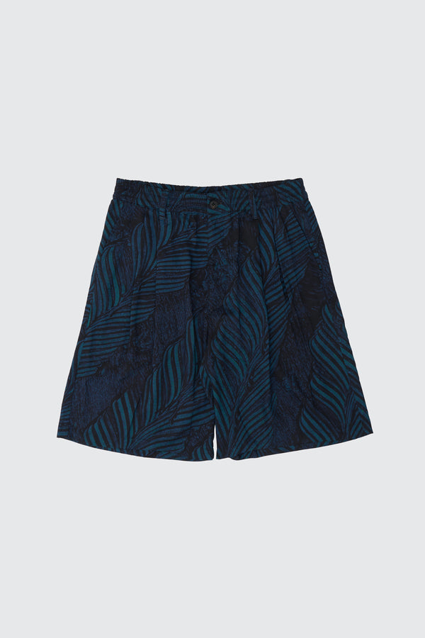 Leaf Pattern Printed Rayon 2Pleated Easy Shorts