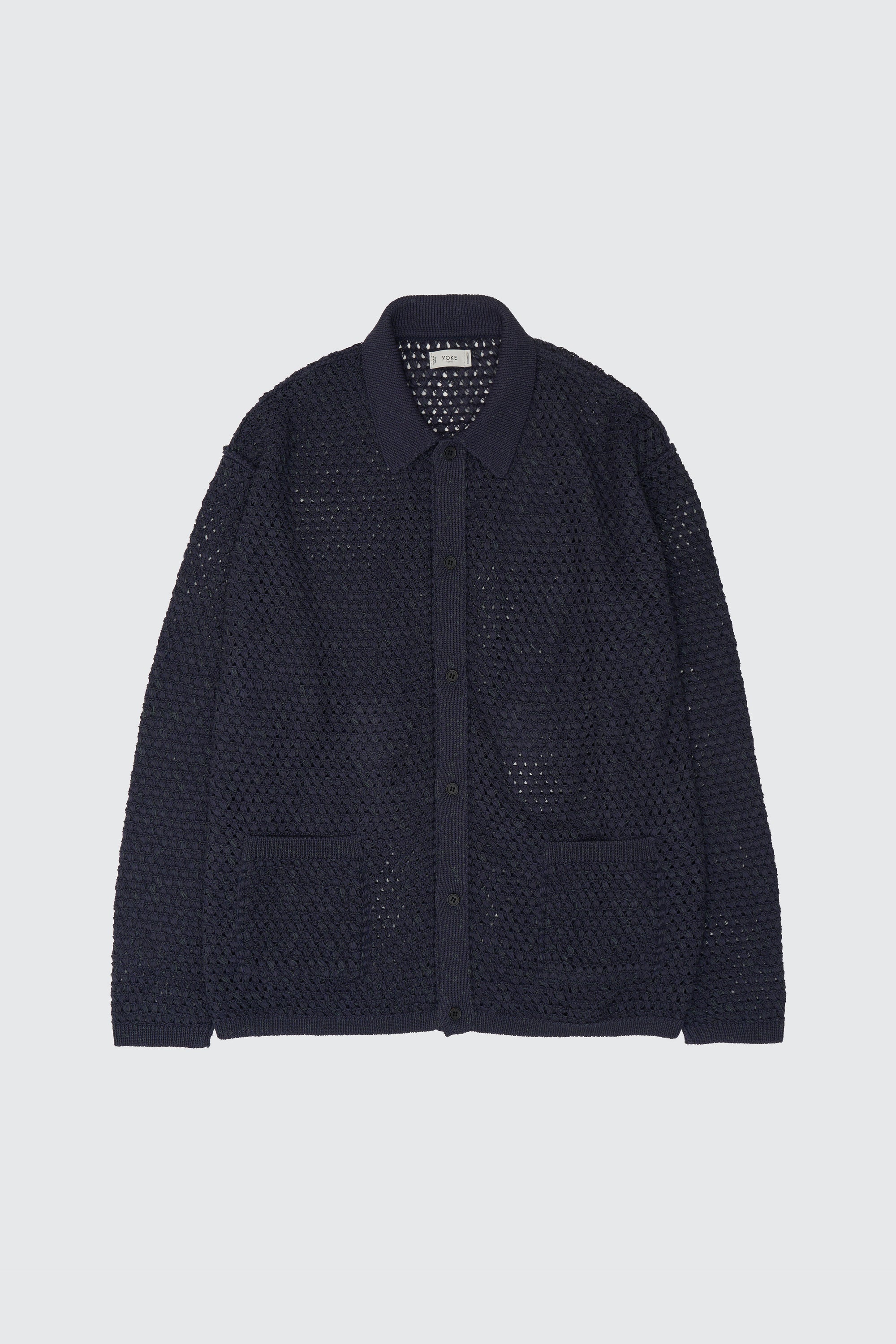 YOKE (ヨーク) コットンメッシュニットシャツカーディガン ネイビー