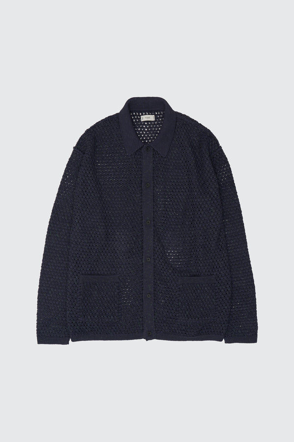 Cotton Mesh Knit Shirt Cardigan