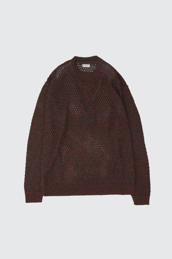 Cotton Mesh Knit Crewneck Sweater