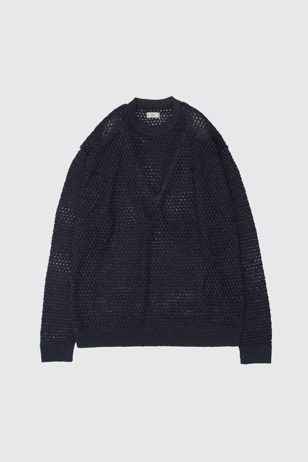 Cotton Mesh Knit Crewneck Sweater