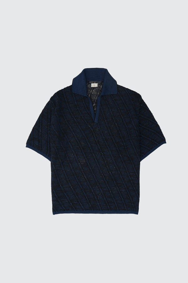 Cotton Diagonal Knit Skipper Shirt