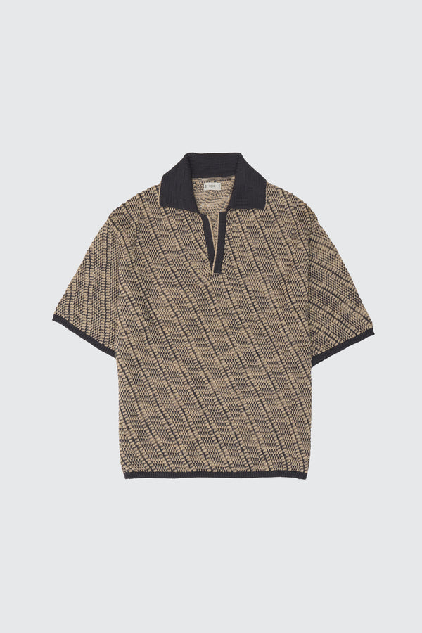 Cotton Diagonal Knit Skipper Shirt