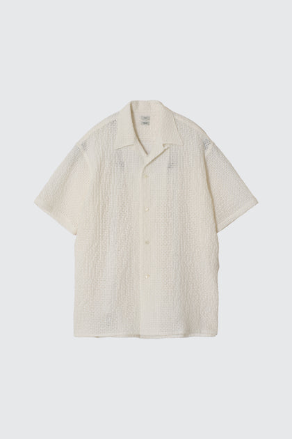 Embroidery Lyocell Ramie Lawn Open Collar Shirt | YOKE Official