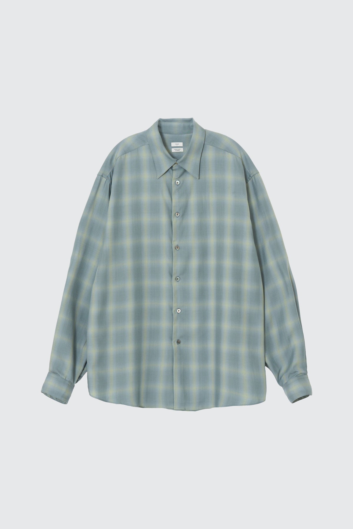 YOKE（ヨーク）オンブレチェックレギュラーカラーシャツ ミストグリーン ライトブルー