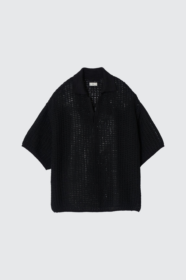 Cotton Mesh Knit Skipper Polo Shirt