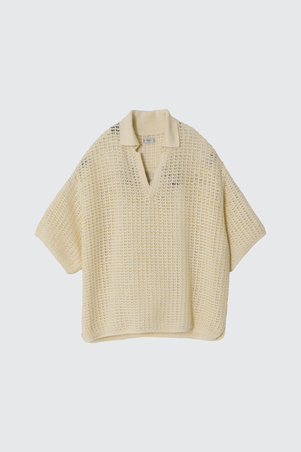 Cotton Mesh Knit Skipper Polo Shirt