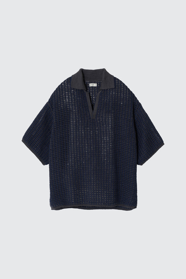 Cotton Mesh Knit Skipper Polo Shirt