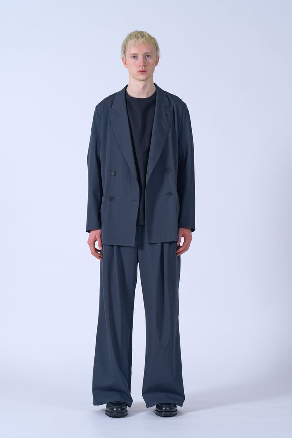 Wool Washer Twill 2Pleated Wide-Leg Easy Trousers