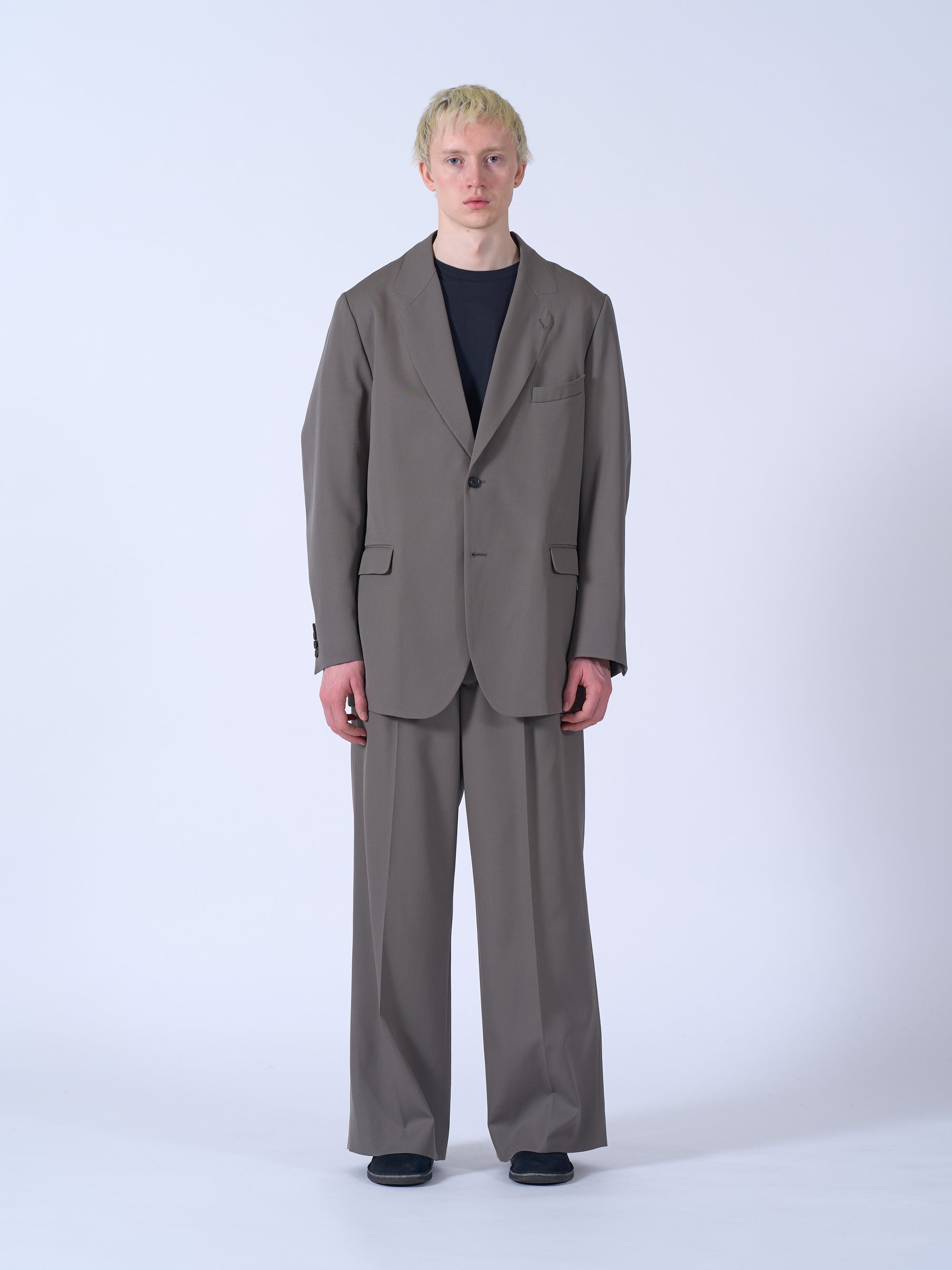 Wool Gabardine 3Pleated Wide-Leg Trousers