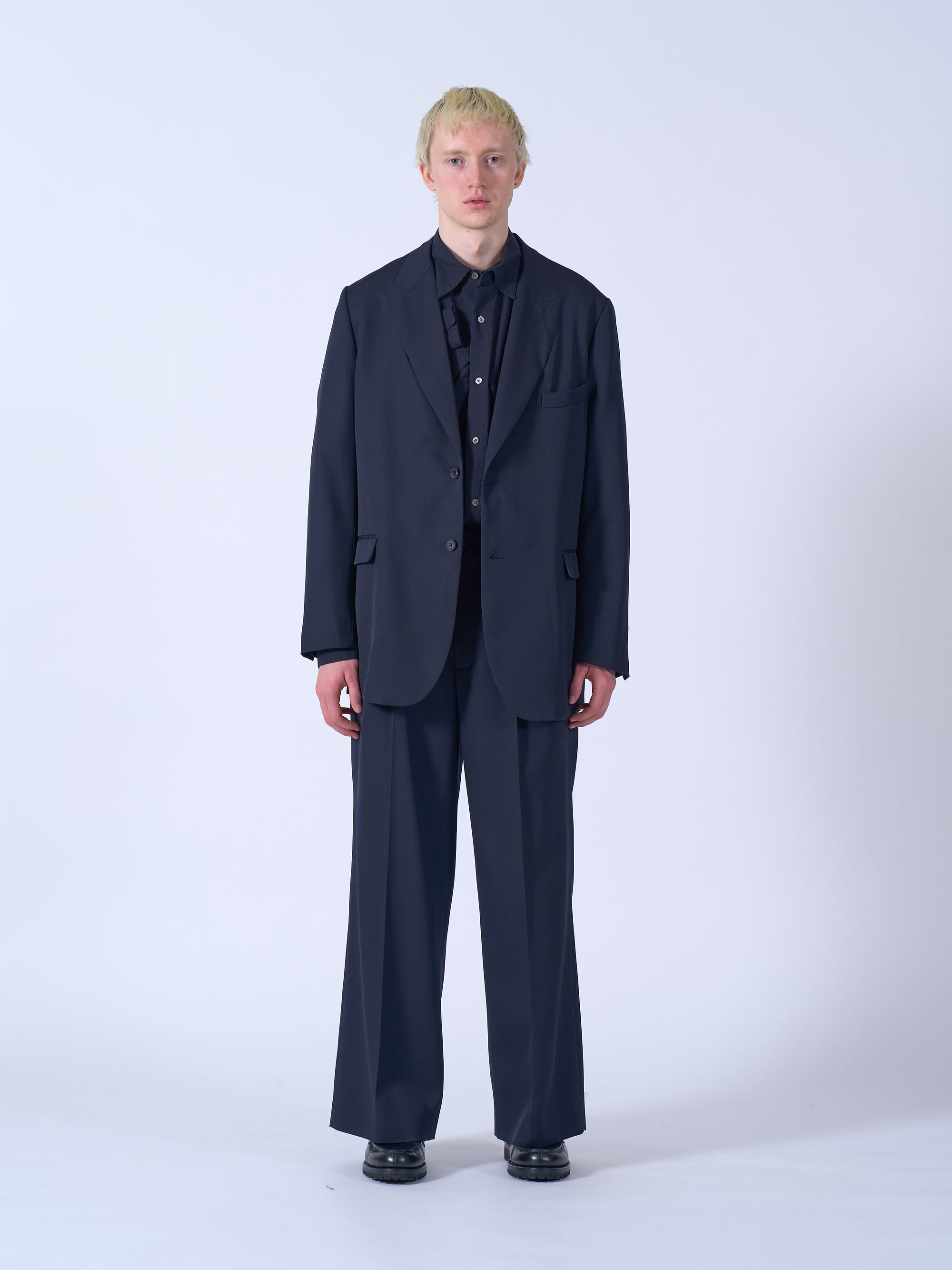 Wool Gabardine 3Pleated Wide-Leg Trousers