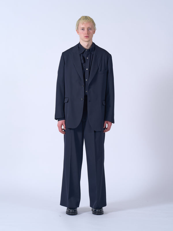 Wool Gabardine 3Pleated Wide-Leg Trousers