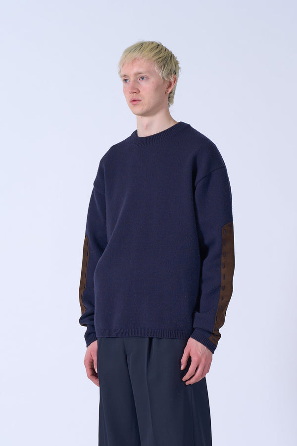 Suede Leather Elbow Patch Sweater