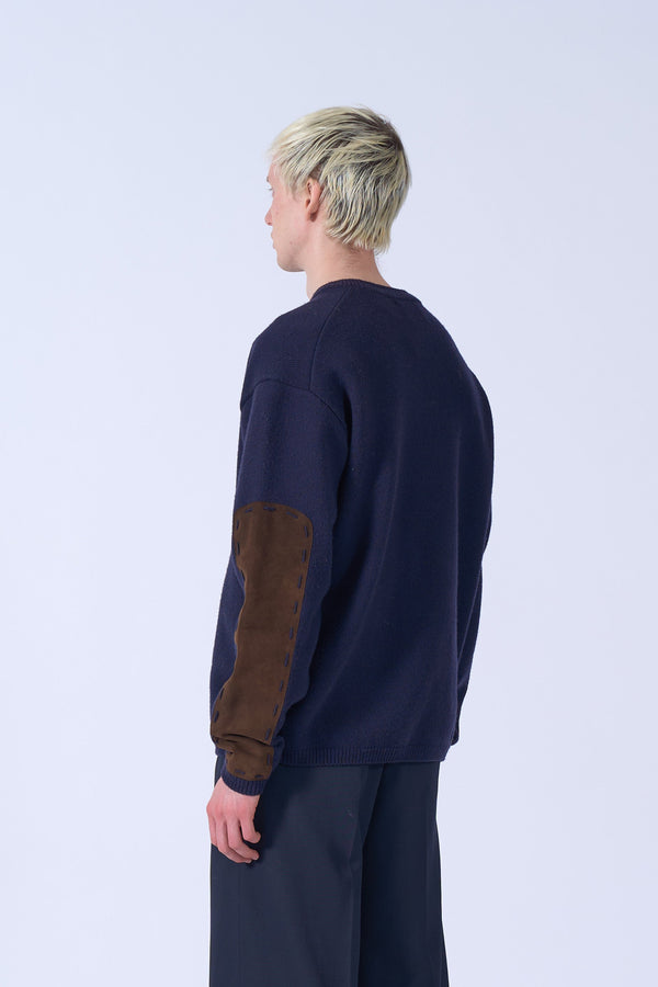Suede Leather Elbow Patch Sweater