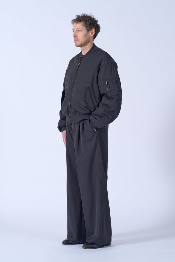 Wool Washer Twill 2Pleated Wide-Leg Easy Trousers