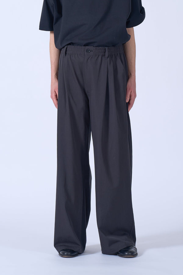 Wool Washer Twill 2Pleated Wide-Leg Easy Trousers