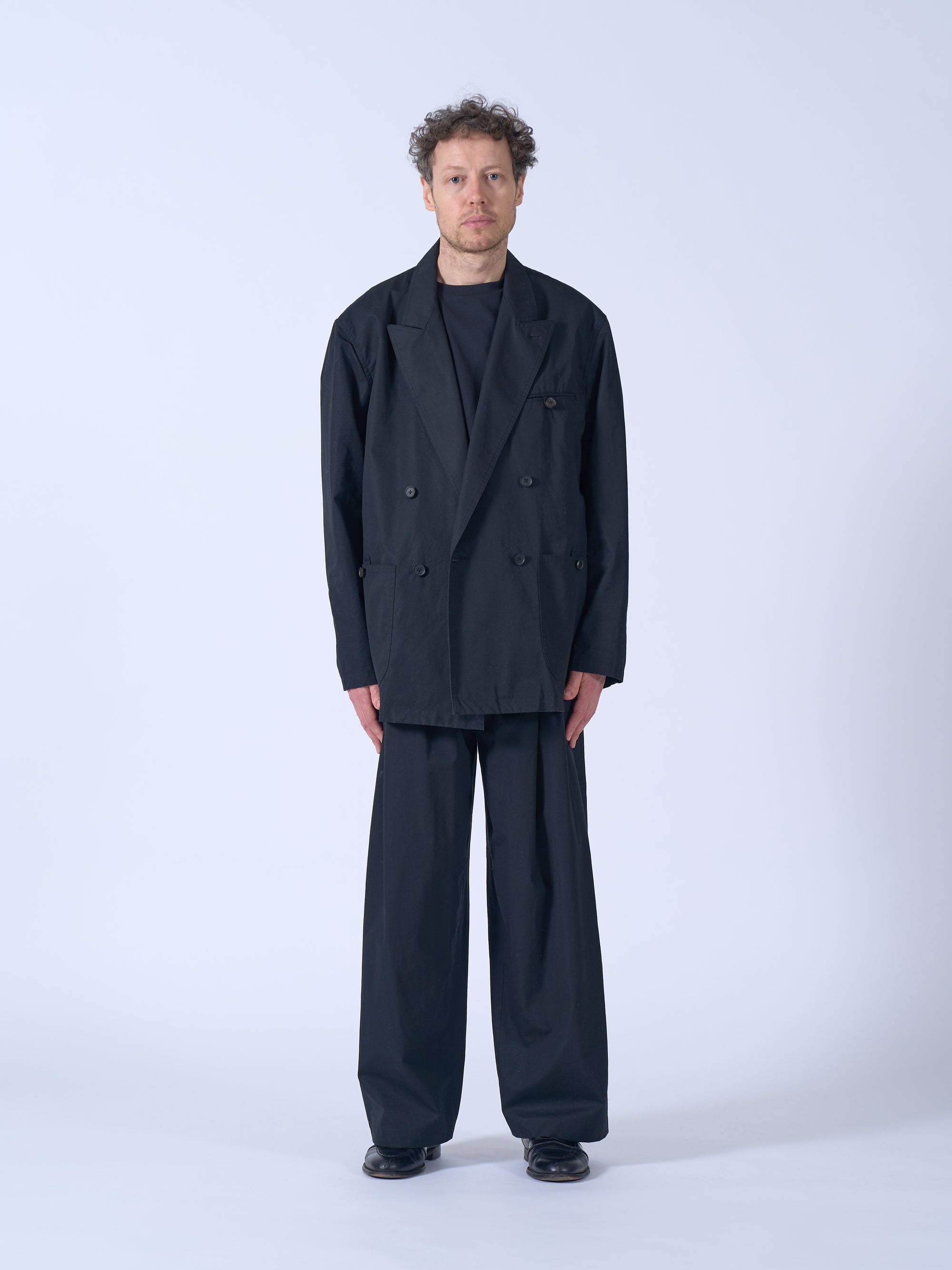 Cotton Gabardine 3Pleated Wide-Leg Trousers
